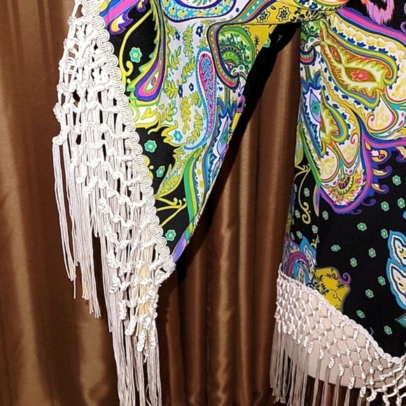 Chicos Boho Cold Shoulder Fringe  Paisley Tunic Size Small - Picture 3 of 7